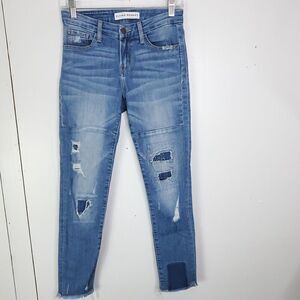 Flying Monkey Jeans Womens 25 Patchwork Skinny Asymmetrical Raw Hem Distressed